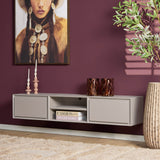 Zwevend Tv-meubel - Taupe Mangohout - 160 cm - 2 Lades & 2 Open Vakken