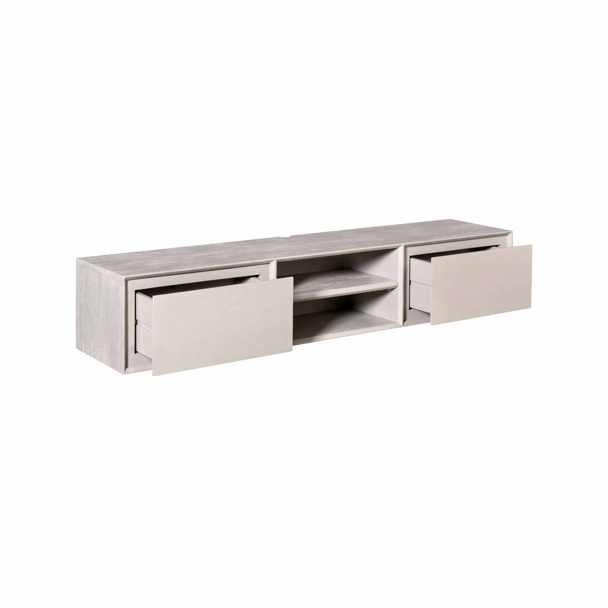Zwevend Tv-meubel - Taupe Mangohout - 160 cm - 2 Lades & 2 Open Vakken