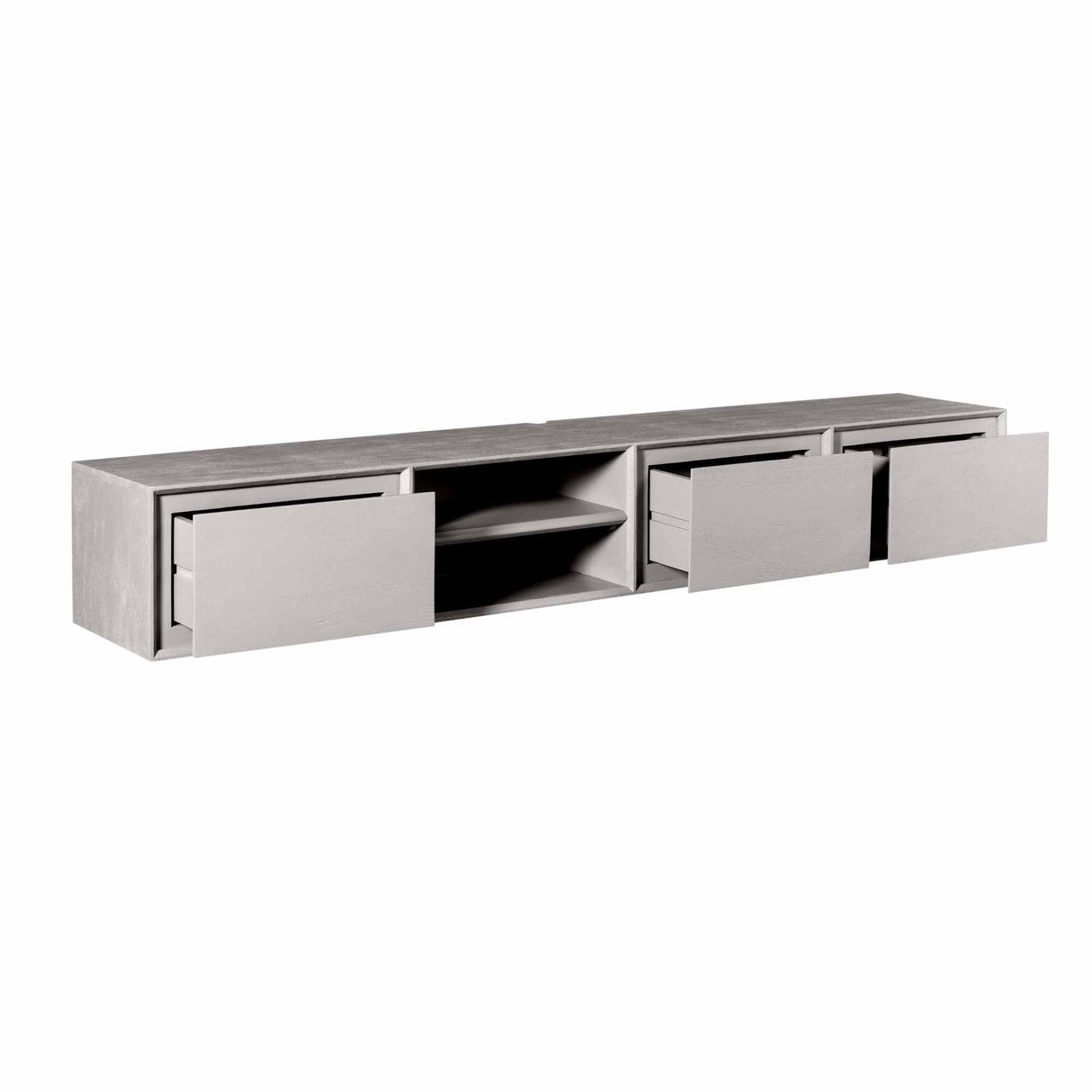 Zwevend Tv-meubel - Taupe Mangohout - 200 cm - 3 Lades & 2 Open Vakken