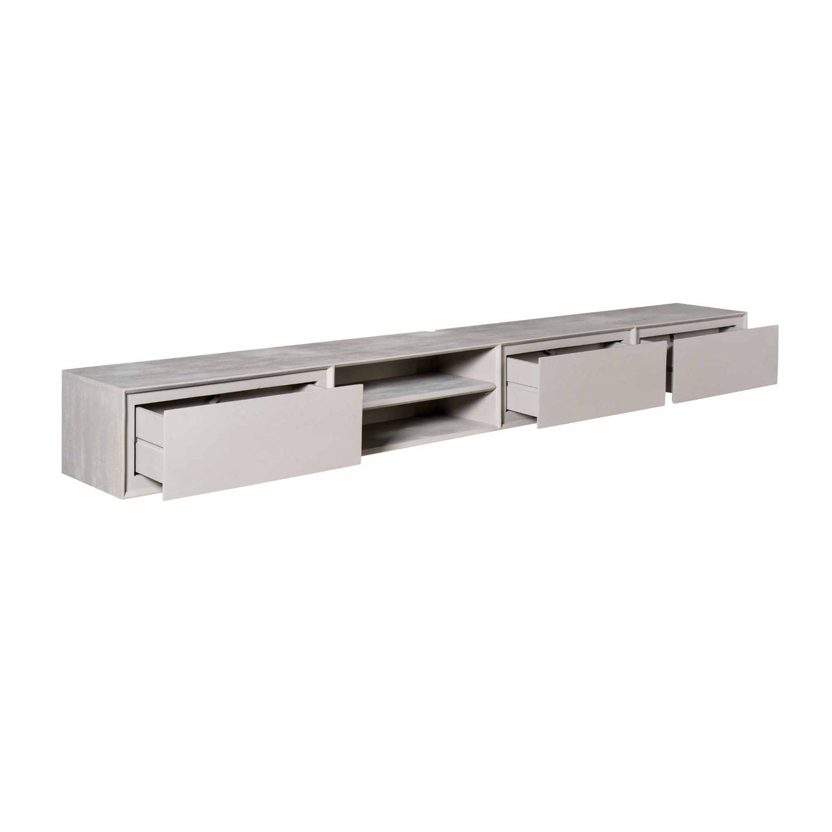 Zwevend Tv-meubel - Taupe Mangohout - 280 cm - 3 Lades & 2 Open Vakken
