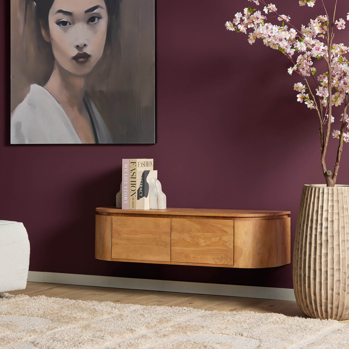 Compact Tv-meubel - Naturel Mangohout - 120 cm - Zwevend of Staand