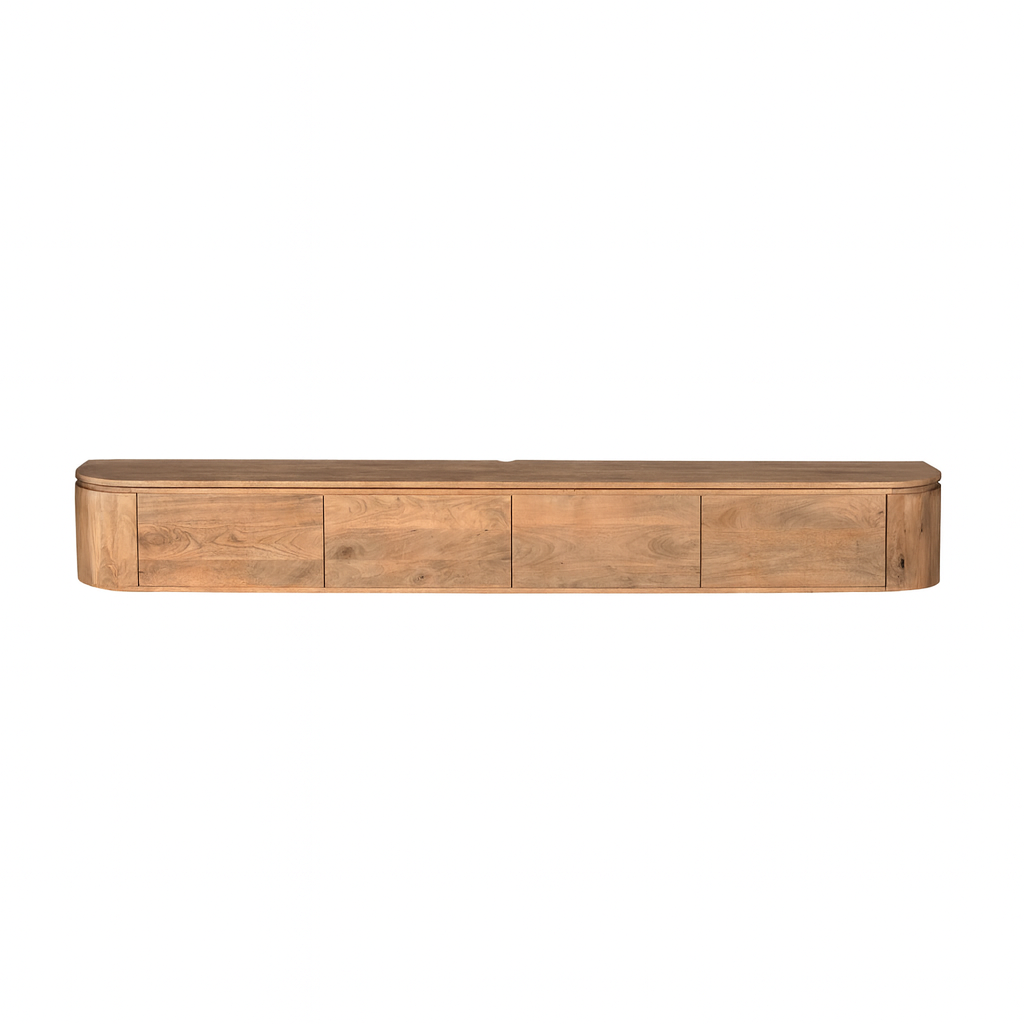 Breed Tv-meubel - Naturel Mangohout - 240 cm - Zwevend of Staand