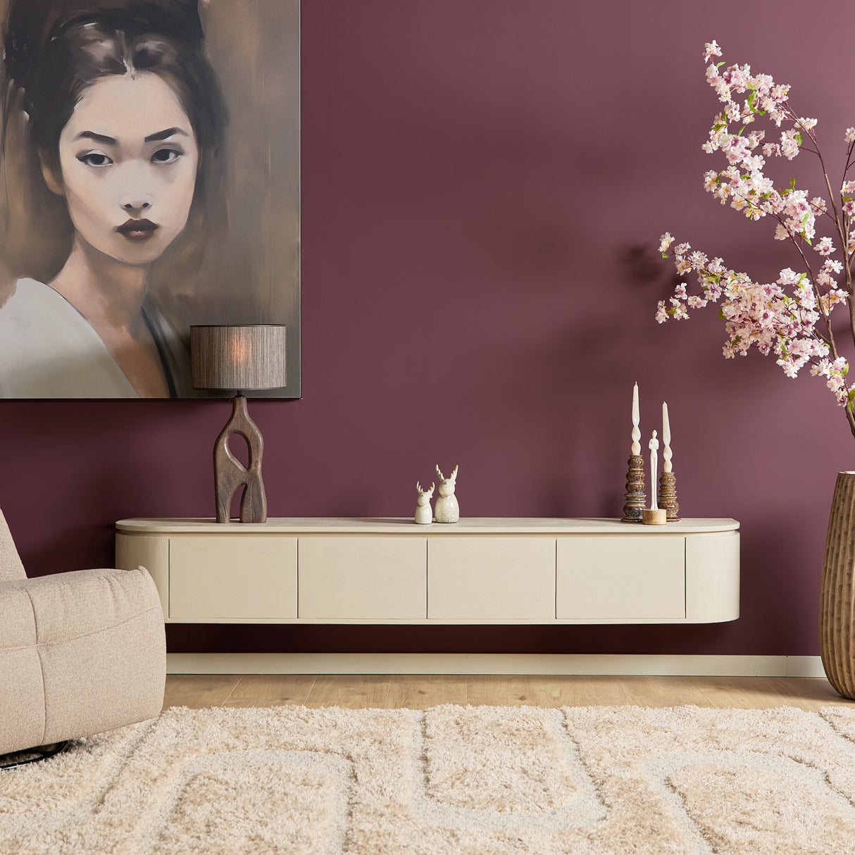 Zwevend Tv-meubel - Naturel Mangohout - 120 cm - 1 Lade & 2 Open Vakken
