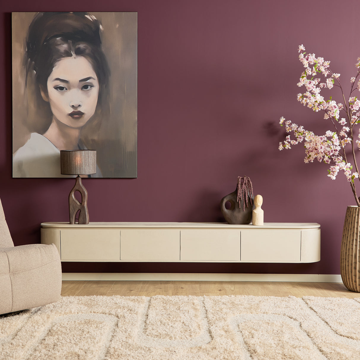 Zwevend Tv-meubel - Naturel Mangohout - 120 cm - 1 Lade & 2 Open Vakken