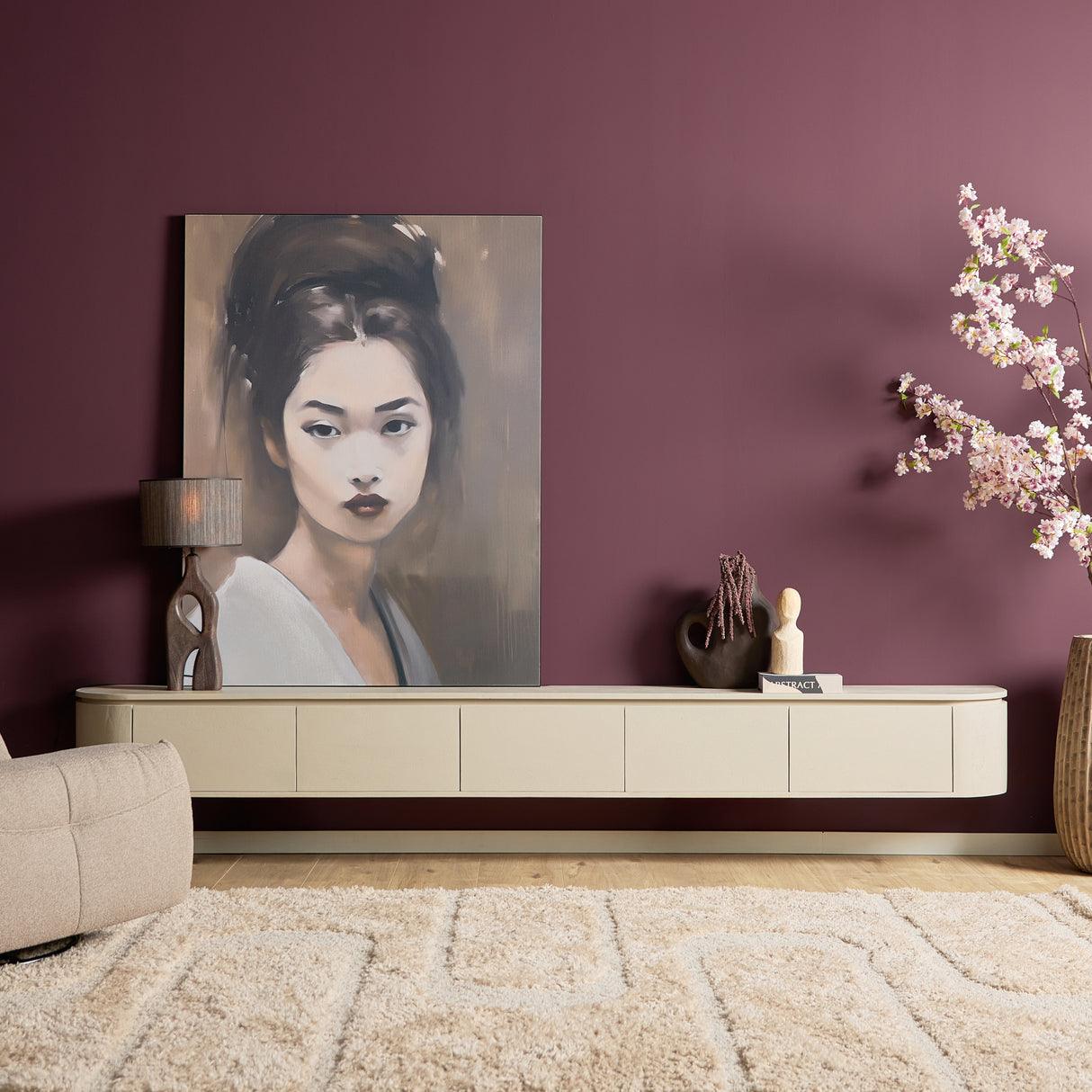 Zwevend Tv-meubel - Naturel Mangohout - 120 cm - 1 Lade & 2 Open Vakken