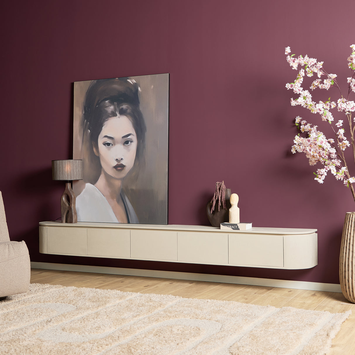 Zwevend Tv-meubel - Naturel Mangohout - 120 cm - 1 Lade & 2 Open Vakken