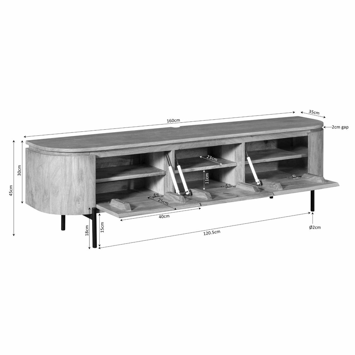 Modern Tv-meubel - Taupe Mangohout - 160 cm - Zwevend of Staand