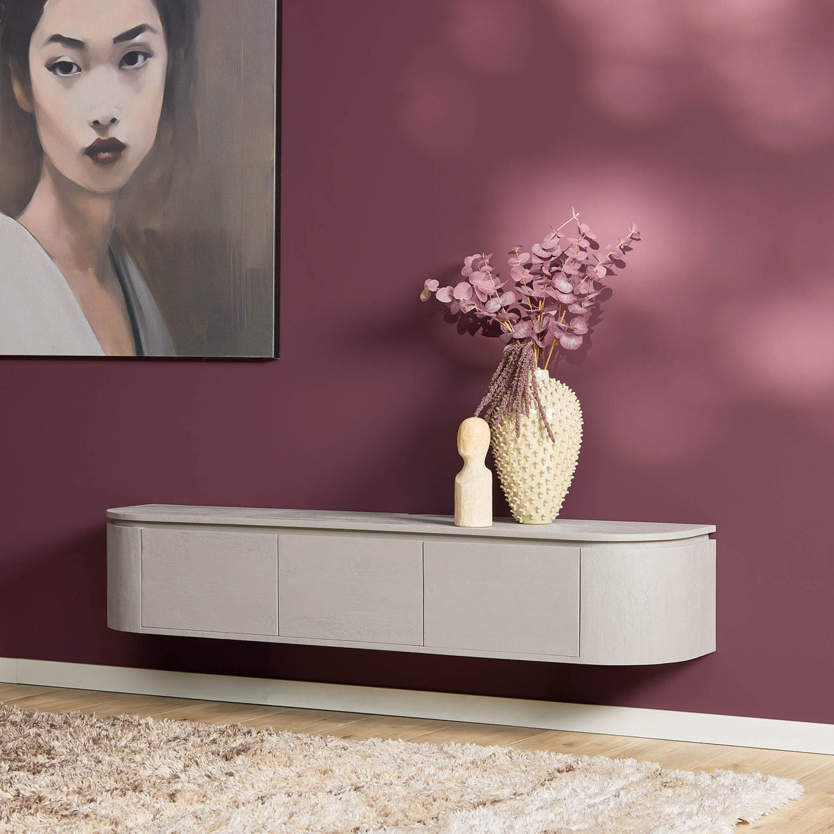 Modern Tv-meubel - Taupe Mangohout - 160 cm - Zwevend of Staand