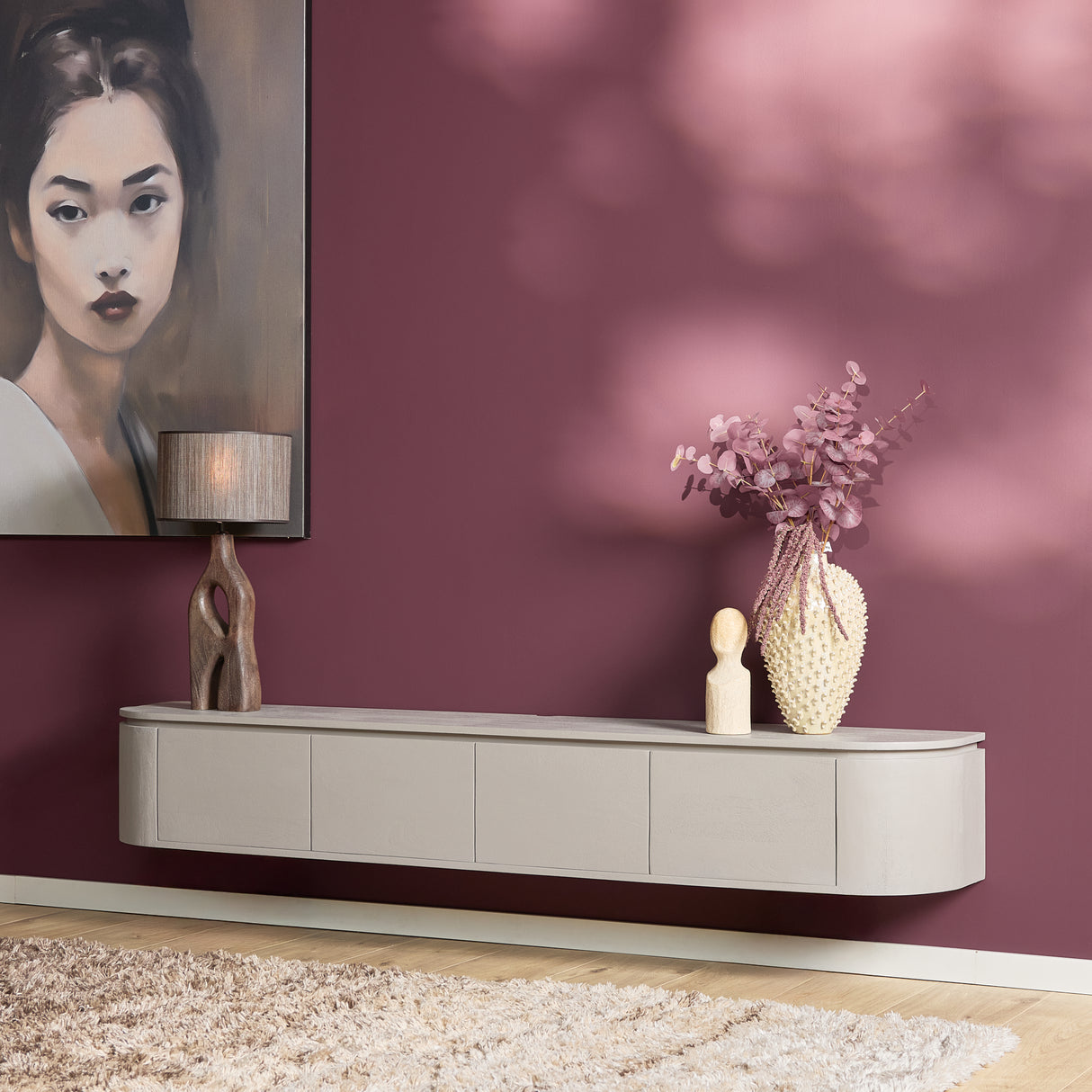 Zwevend Tv-meubel - Naturel Mangohout - 120 cm - 1 Lade & 2 Open Vakken