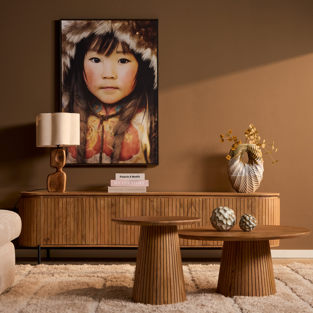 Ronde Salontafel - Naturel Mangohout - 50 cm - Design Lattenpoot