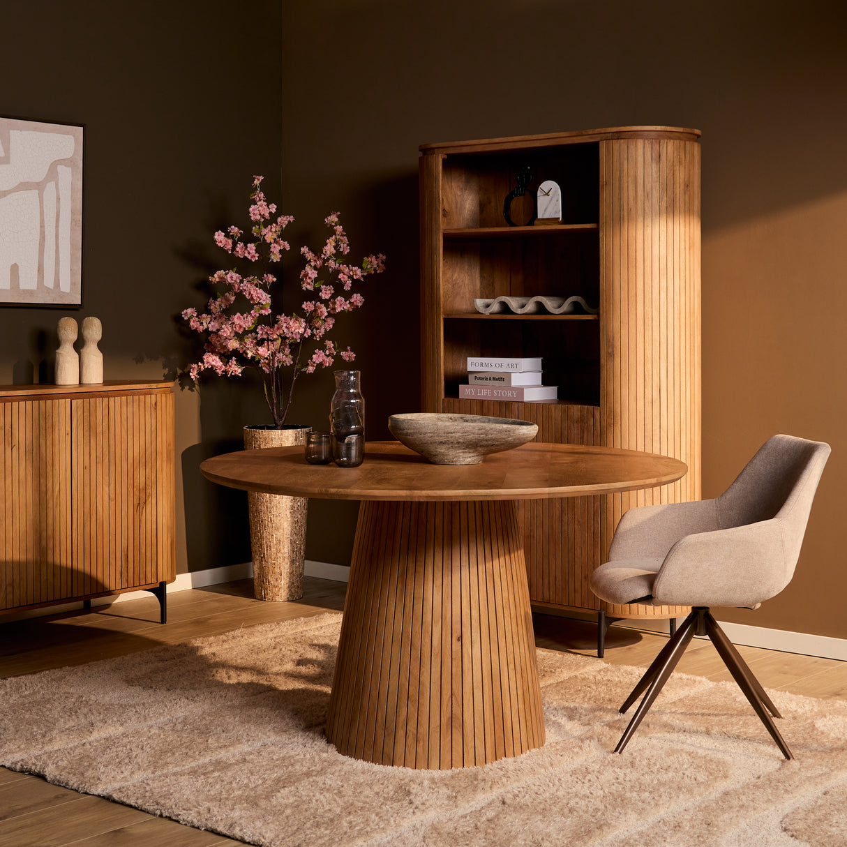 Ronde Eettafel - Naturel Mangohout - 150 cm - Design Lattenpoot