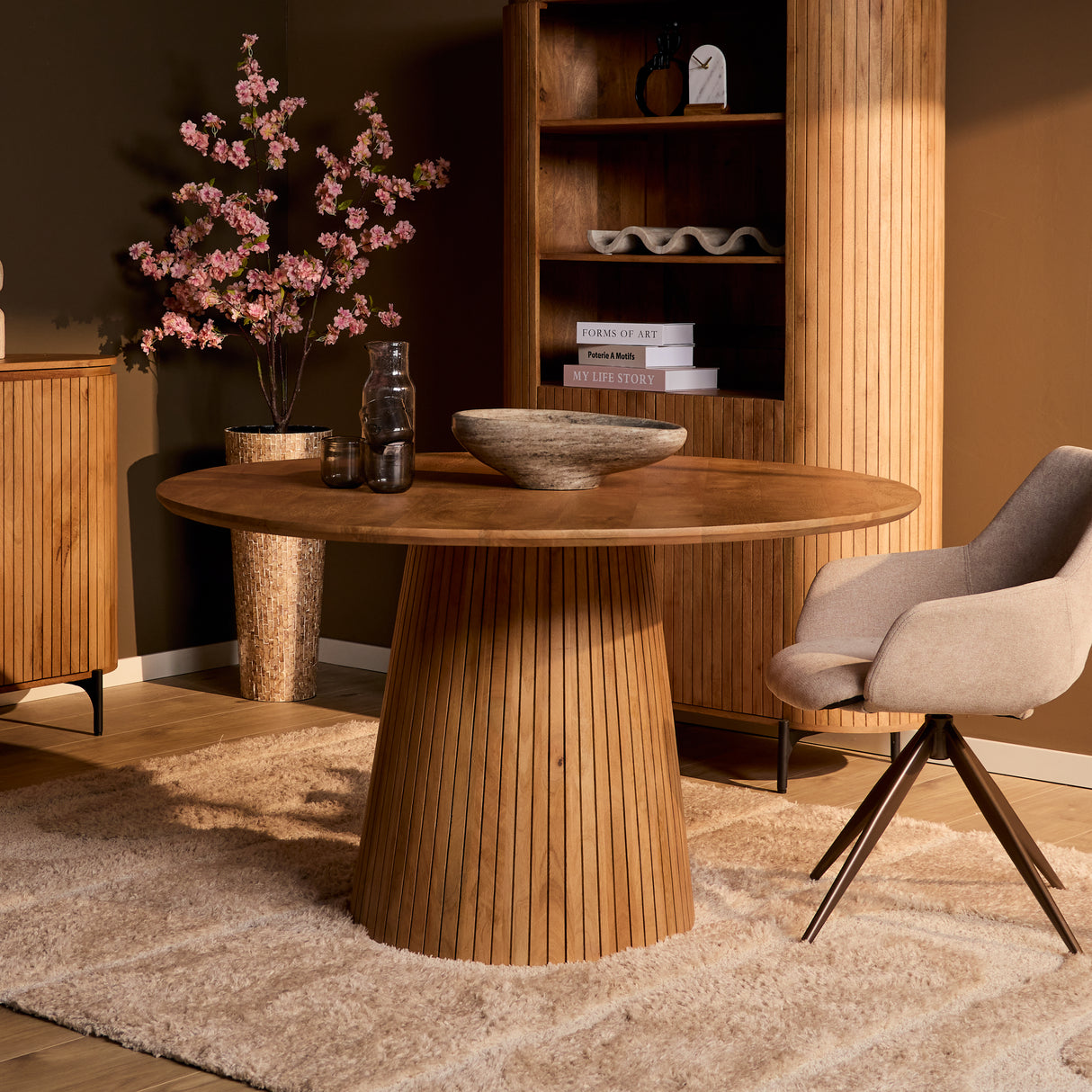 Ronde Eettafel - Naturel Mangohout - 150 cm - Design Lattenpoot