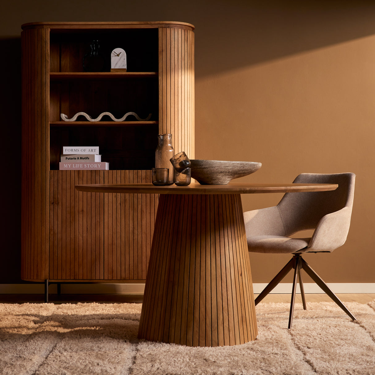 Ronde Eettafel - Naturel Mangohout - 130 cm - Design Lattenpoot