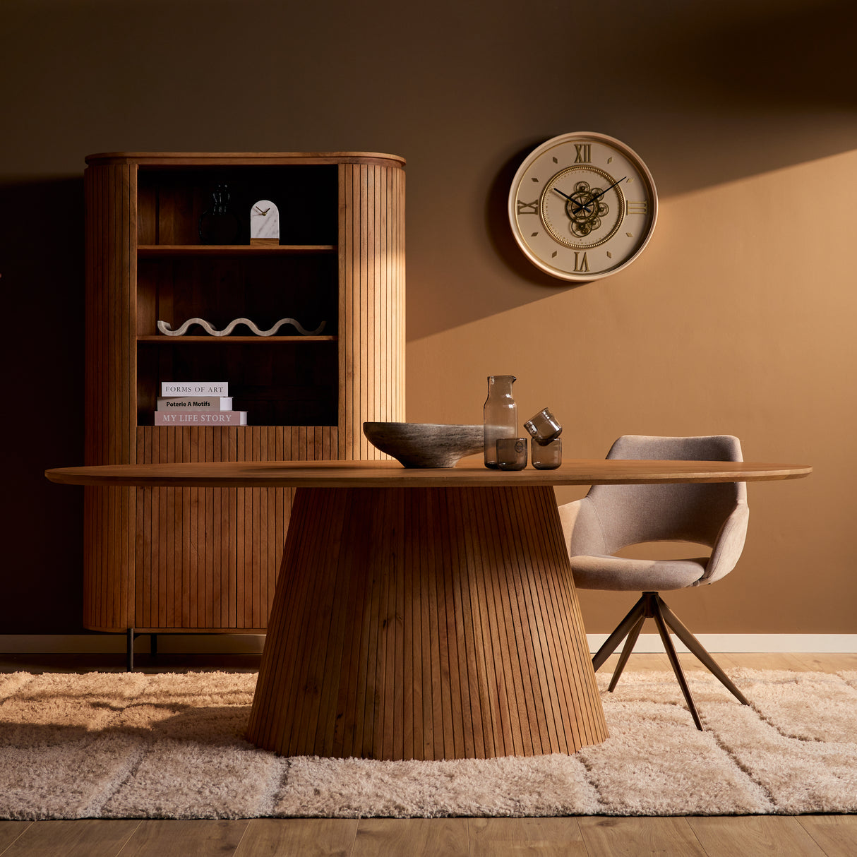 Ovale Eettafel - Naturel Mangohout - 240 cm - Modern Latten-Design
