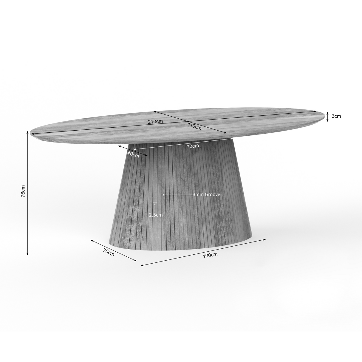 Ovale Eettafel - Naturel Mangohout - 210 cm - Design Lattenpoot