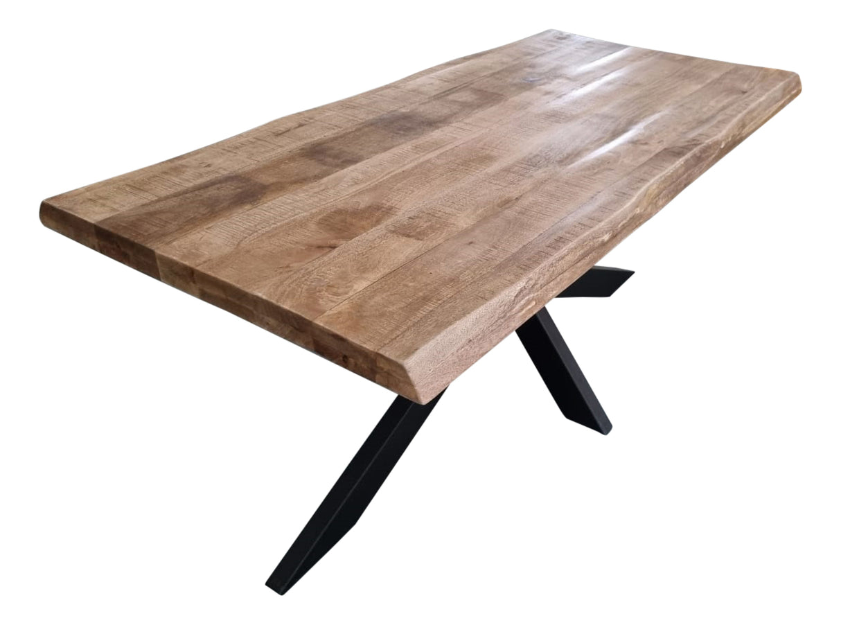 Boomstamtafel - Naturel - Mangohout - Metaal - 200 cm - Matrixpoot