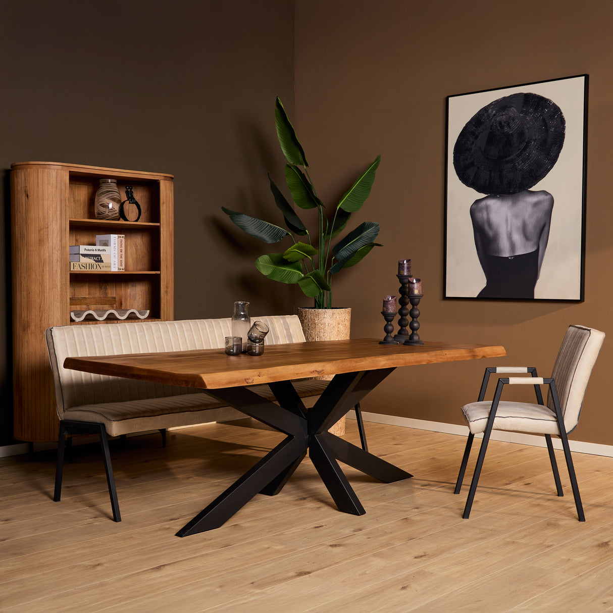 Boomstamtafel - Naturel - Mangohout - Metaal - 200 cm - Matrixpoot