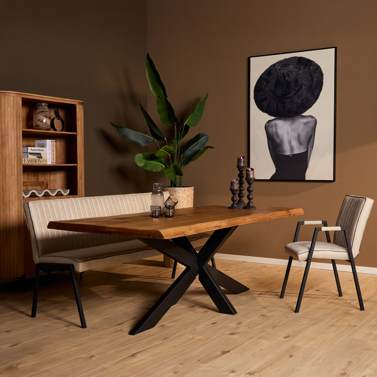 Boomstamtafel - Naturel - Mangohout - Metaal - 200 cm - Matrixpoot