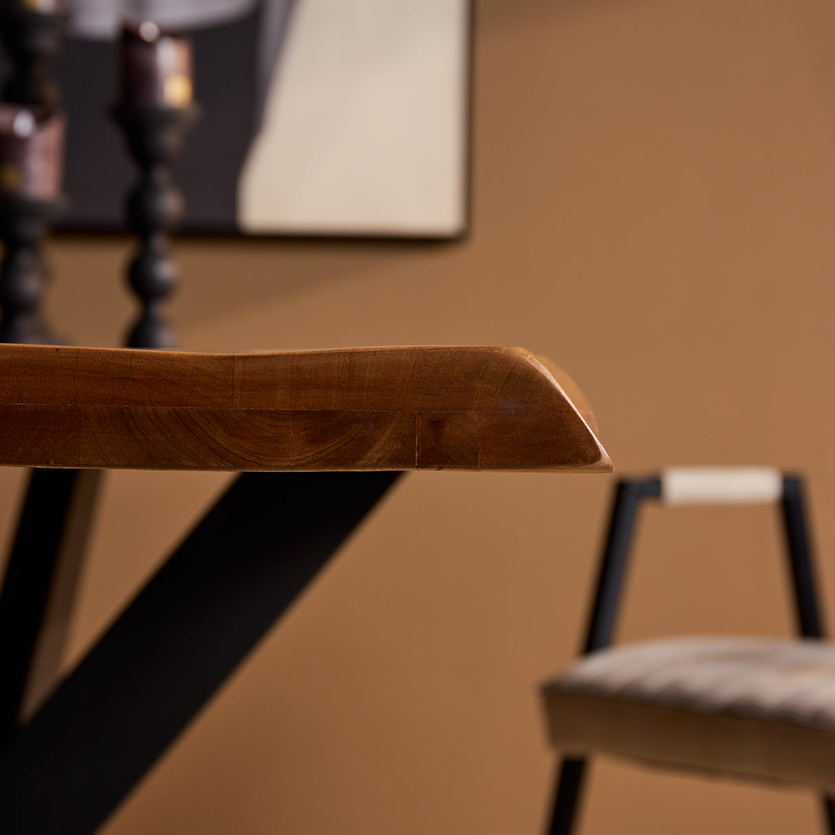 Boomstamtafel - Naturel - Mangohout - Metaal - 200 cm - Matrixpoot