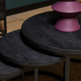 Salontafel set - Zwart - Mangohout - Staal - 3-delig - Rond