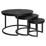 Salontafel set - Zwart - Mangohout - Staal - 3-delig - Rond