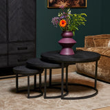 Salontafel set - Zwart - Mangohout - Staal - 3-delig - Rond