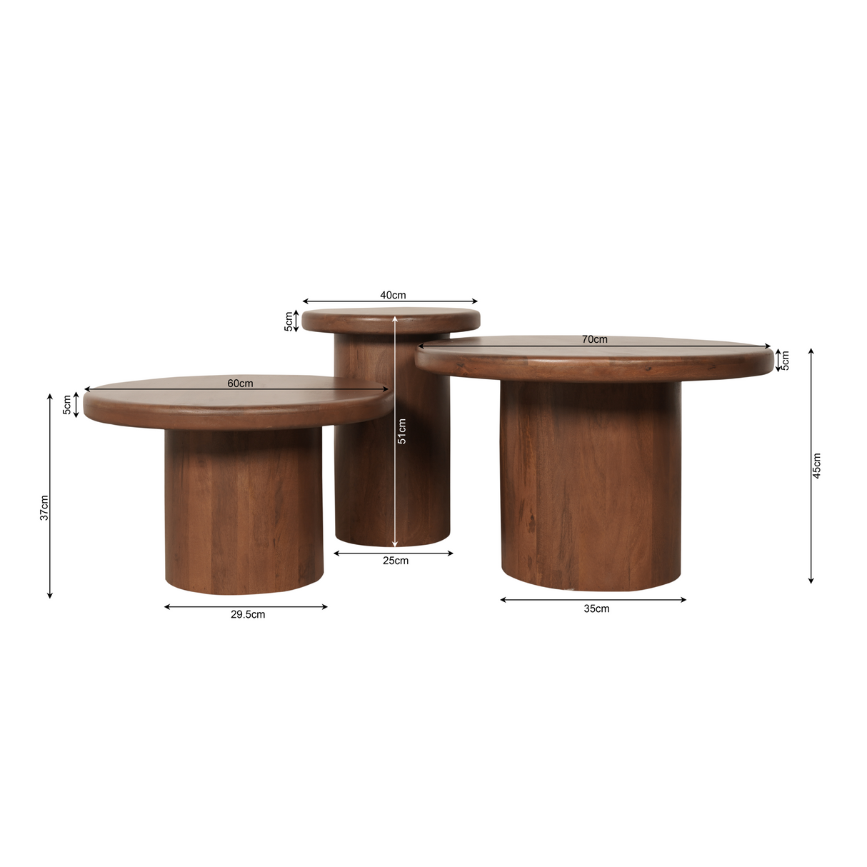 Salontafelset - 3-delig - Walnoot Mangohout - Organisch Design