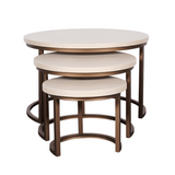 Salontafel Set van 3 - Ø 70 cm - Zandkleurig Mangohout - Bronskleurig Frame
