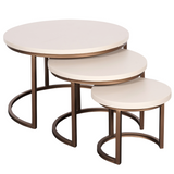 Salontafel Set van 3 - Ø 70 cm - Zandkleurig Mangohout - Bronskleurig Frame