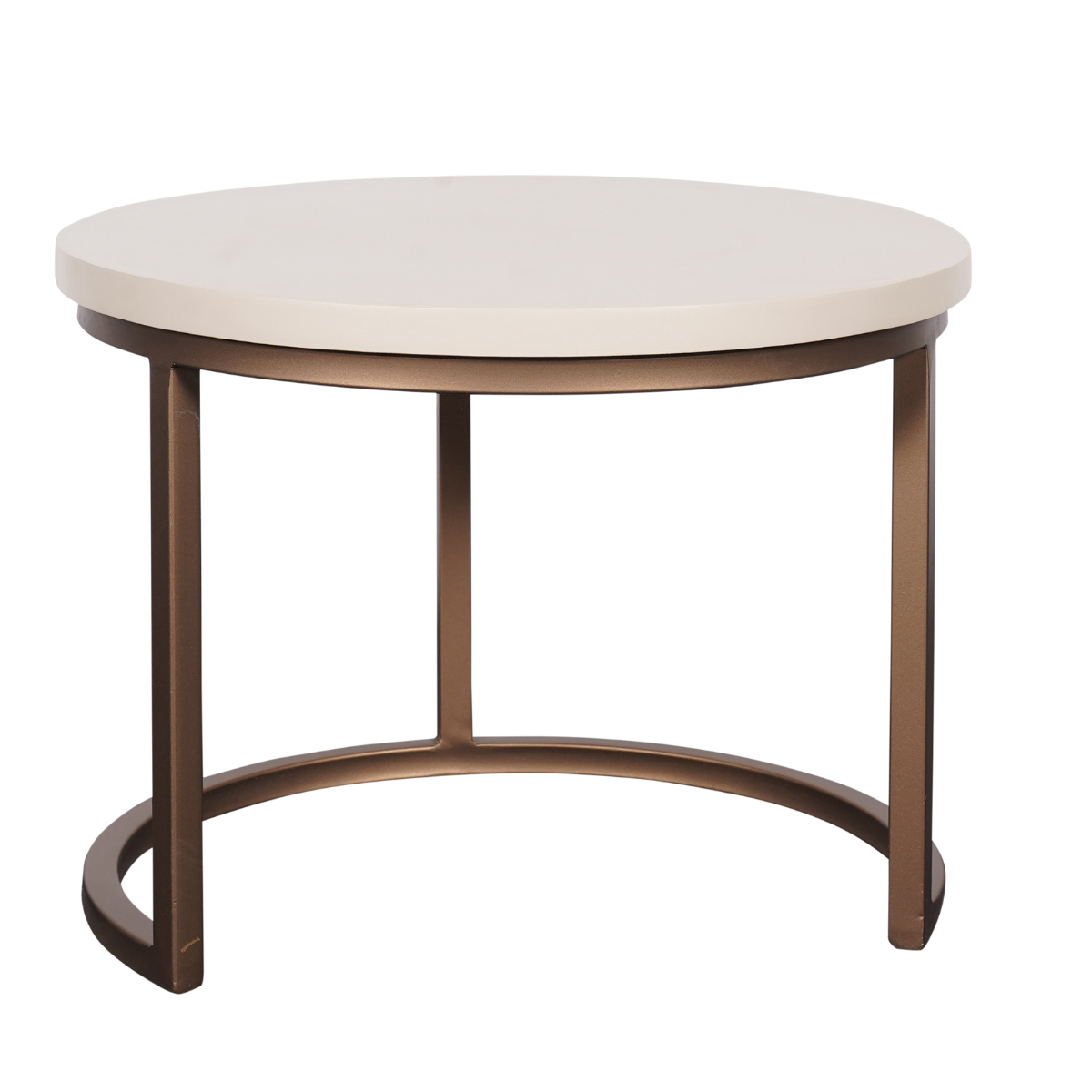 Salontafel Set van 3 - Ø 70 cm - Zandkleurig Mangohout - Bronskleurig Frame