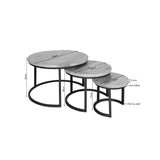 Salontafel Set van 3 - Ø 70 cm - Zandkleurig Mangohout - Bronskleurig Frame