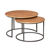 Salontafel set - Naturel Mangohout - 2-delig - 70 cm - Industrieel