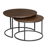 Salontafel Set van 2 - 70 cm & 60 cm - Bruin Mangohout - Zwart Stalen Frame