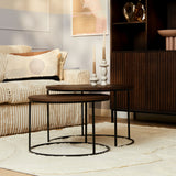 Salontafel Set van 2 - 70 cm & 60 cm - Bruin Mangohout - Zwart Stalen Frame