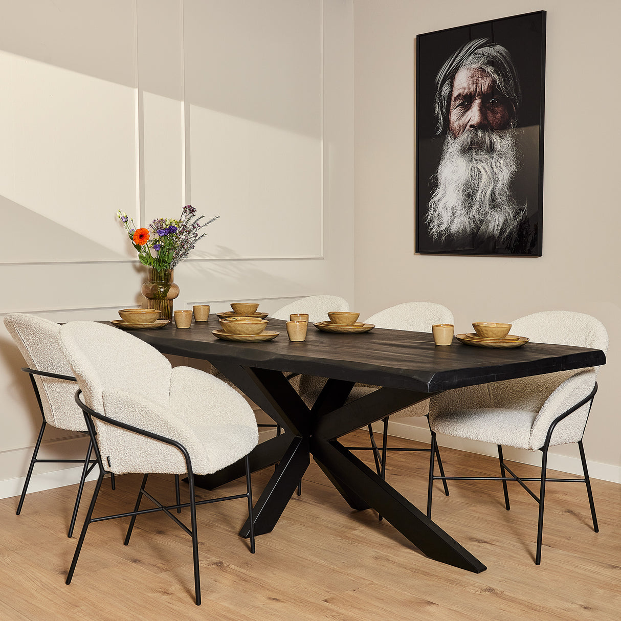 Boomstamtafel - Zwart - Mangohout - 240 cm - Matrixpoot