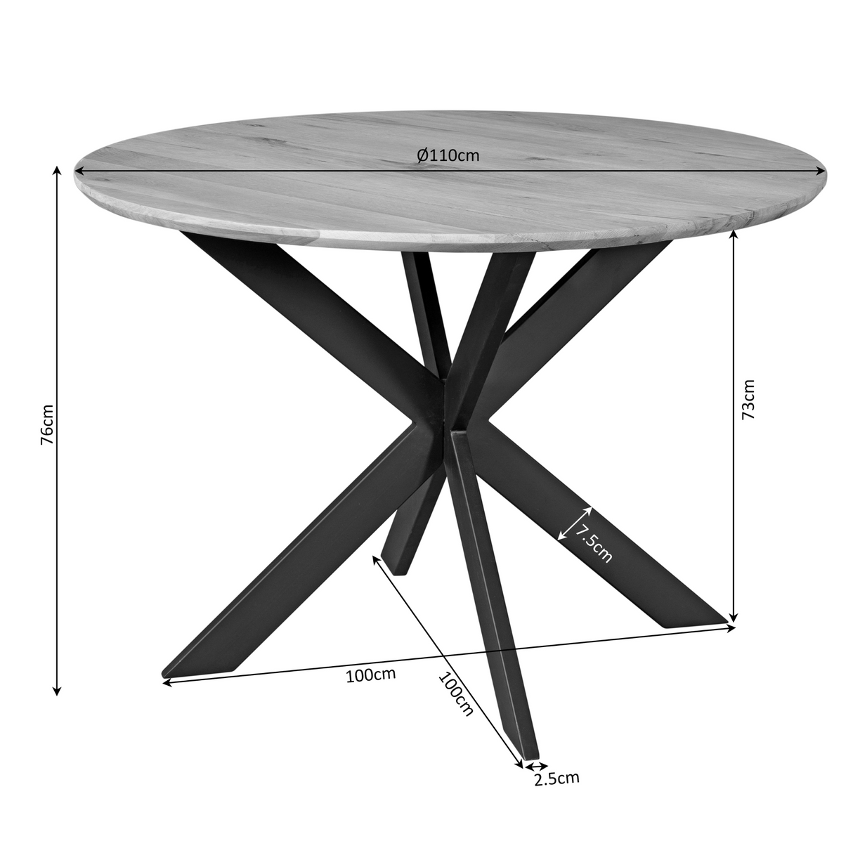 Eettafel Rond - Naturel Eikenhout - Matrixpoot - 110 cm