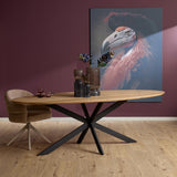Ovale Eettafel - Naturel Europees Eikenhout - 280 cm - Stalen Spider-poot