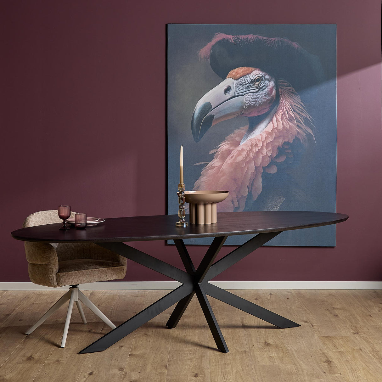 Eettafel Ovaal - Zwart Eikenhout - Matrixpoot - 210 cm
