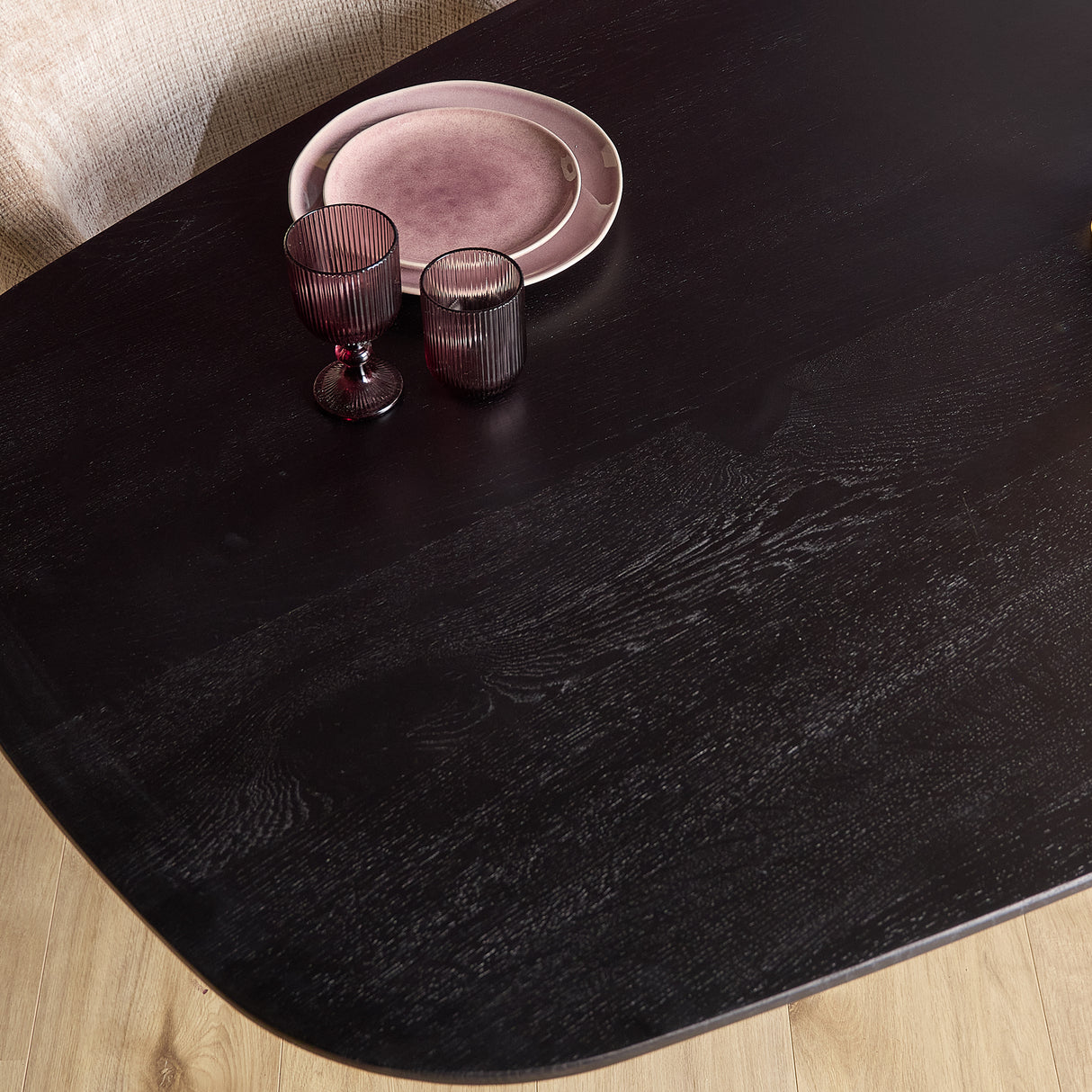 Eettafel Deens Ovaal - Zwart Eikenhout - Stalen Frame - 240 cm