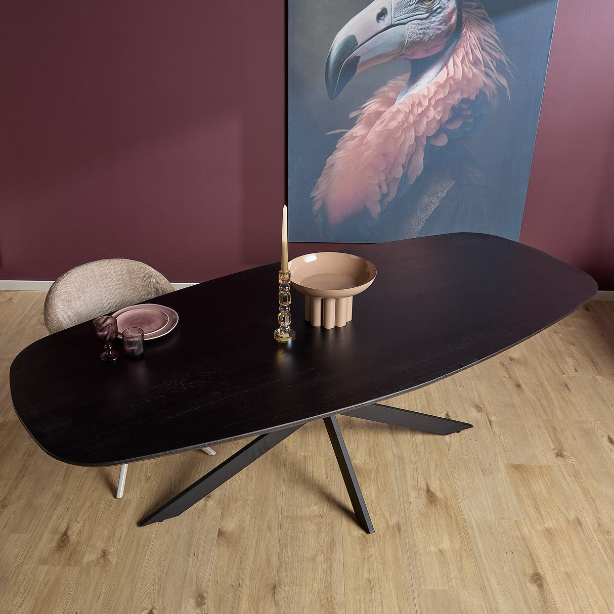 Eettafel Deens Ovaal - Zwart Eikenhout - Stalen Frame - 240 cm