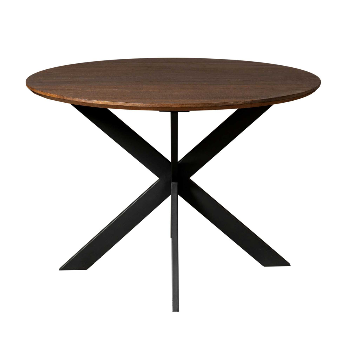 Ronde Eettafel - 110 cm - Bruin Europees Eikenhout - Zwart Stalen Designpoot