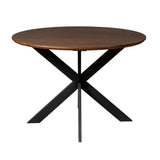 Ronde Eettafel - Ø 130 cm - Bruin Europees Eikenhout - Zwart Stalen Designpoot