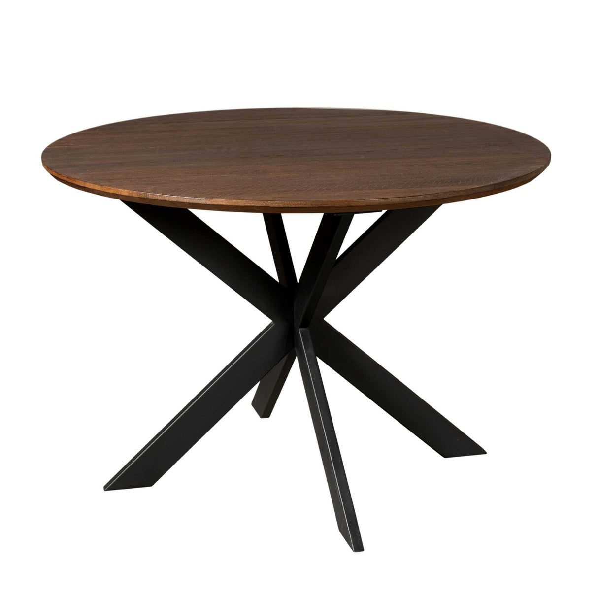Ronde Eettafel - 110 cm - Bruin Europees Eikenhout - Zwart Stalen Designpoot