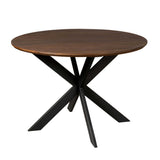 Ronde Eettafel - Ø 130 cm - Bruin Europees Eikenhout - Zwart Stalen Designpoot
