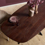 Deens Ovale Eettafel - 280 cm - Bruin Europees Eikenhout - Zwart Stalen Designpoot