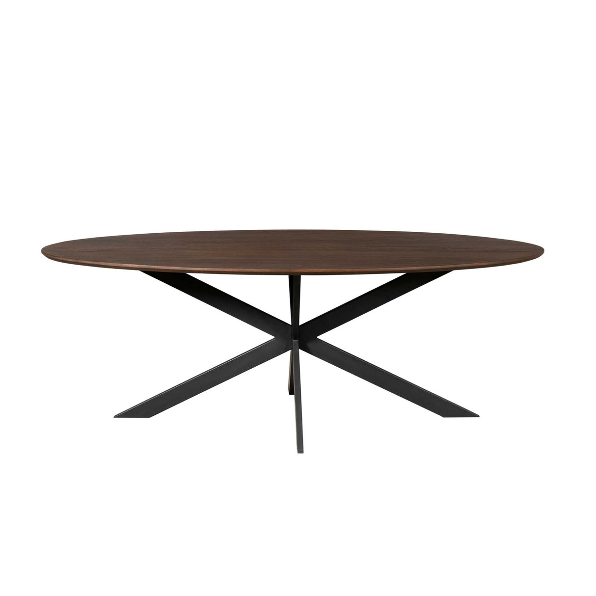 Ovale Eettafel - 180 cm - Bruin Europees Eikenhout - Zwart Stalen Designpoot