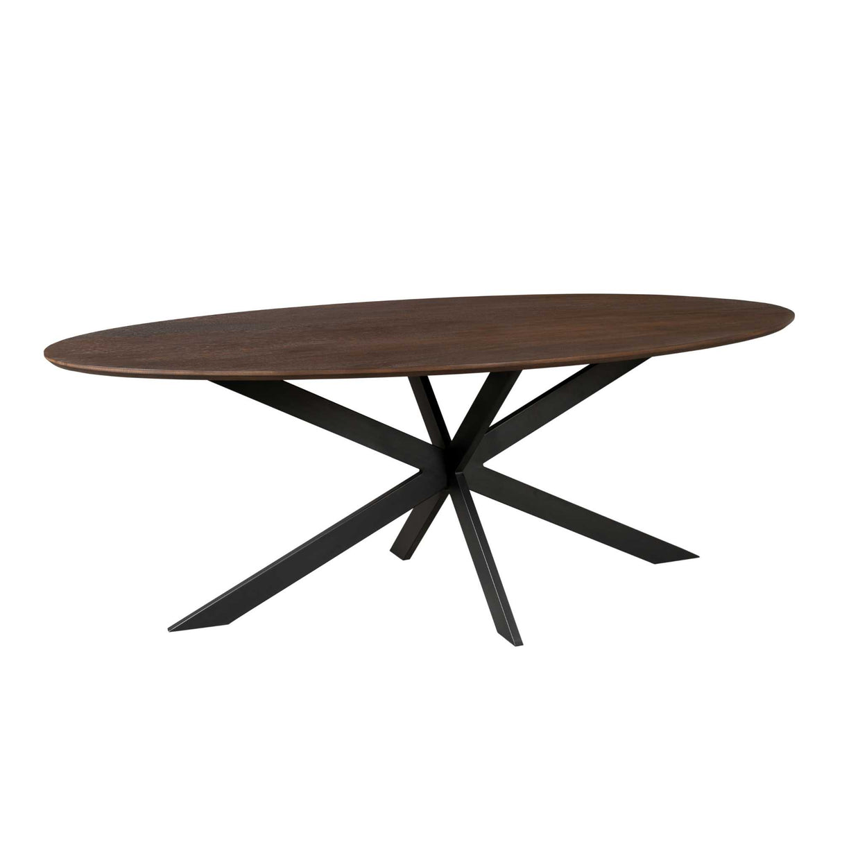 Ovale Eettafel - 180 cm - Bruin Europees Eikenhout - Zwart Stalen Designpoot