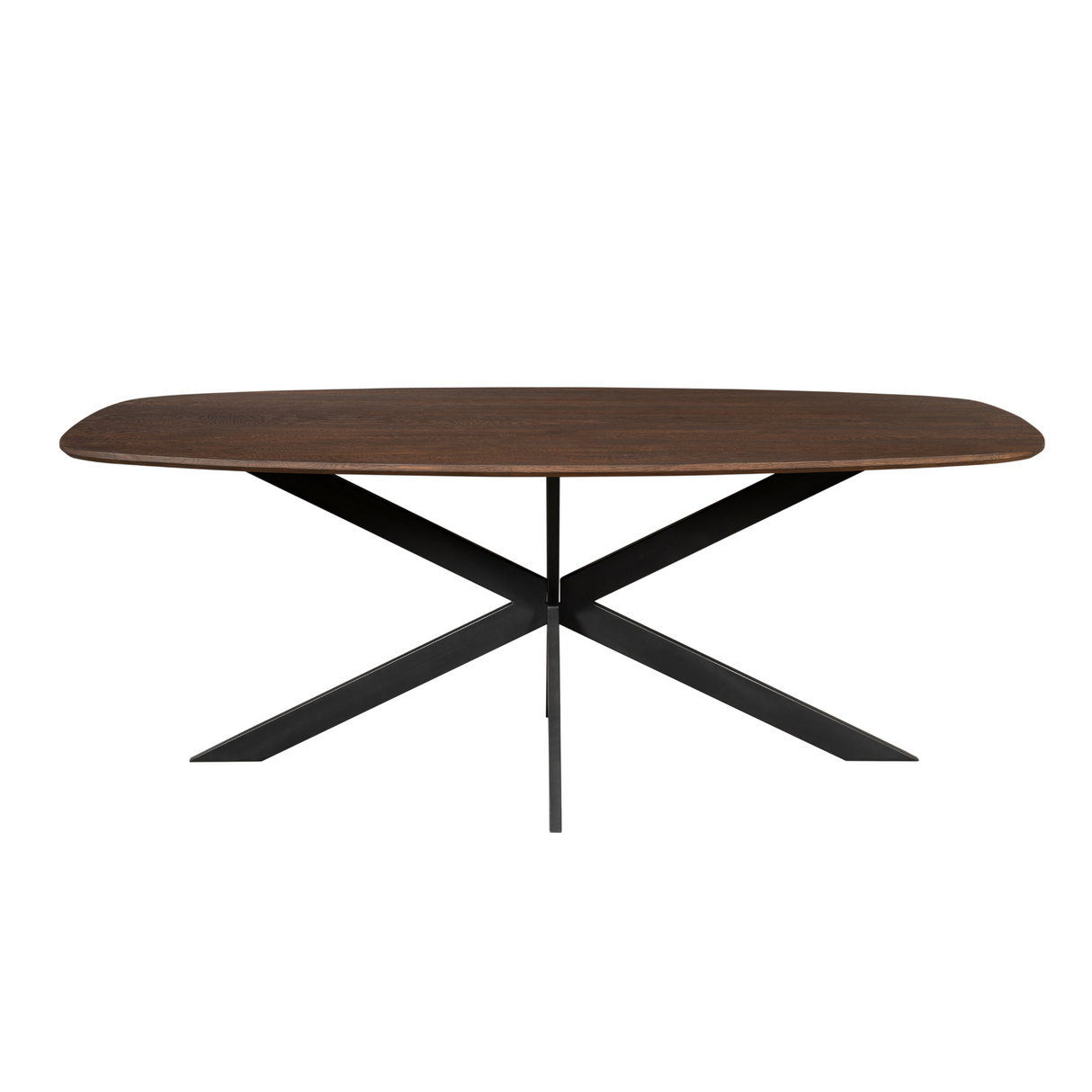 Deens Ovale Eettafel - 180 cm - Bruin Europees Eikenhout - Zwart Stalen Designpoot