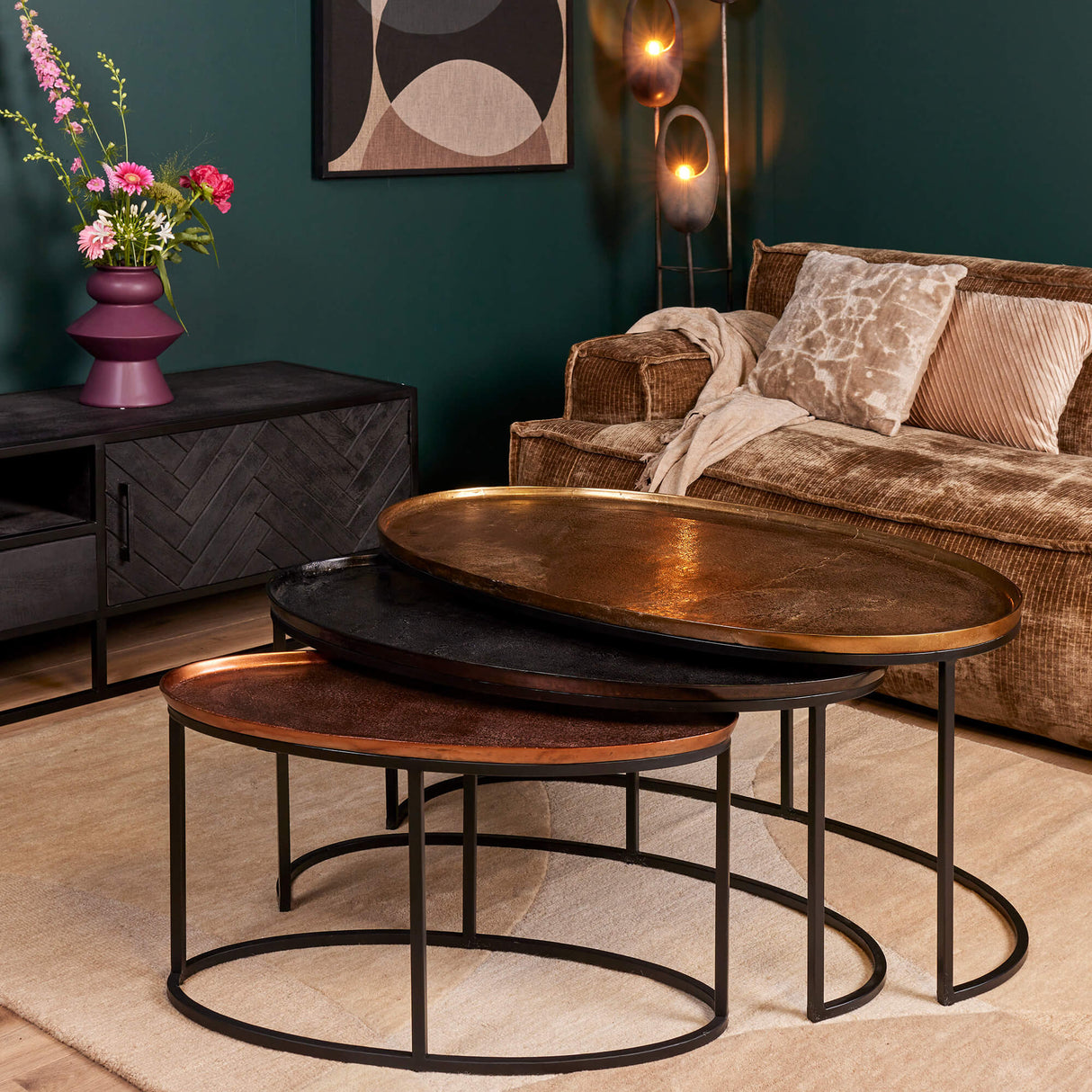 Salontafel set - Brons - Zwart - Aluminium - 100 cm (3-delig)