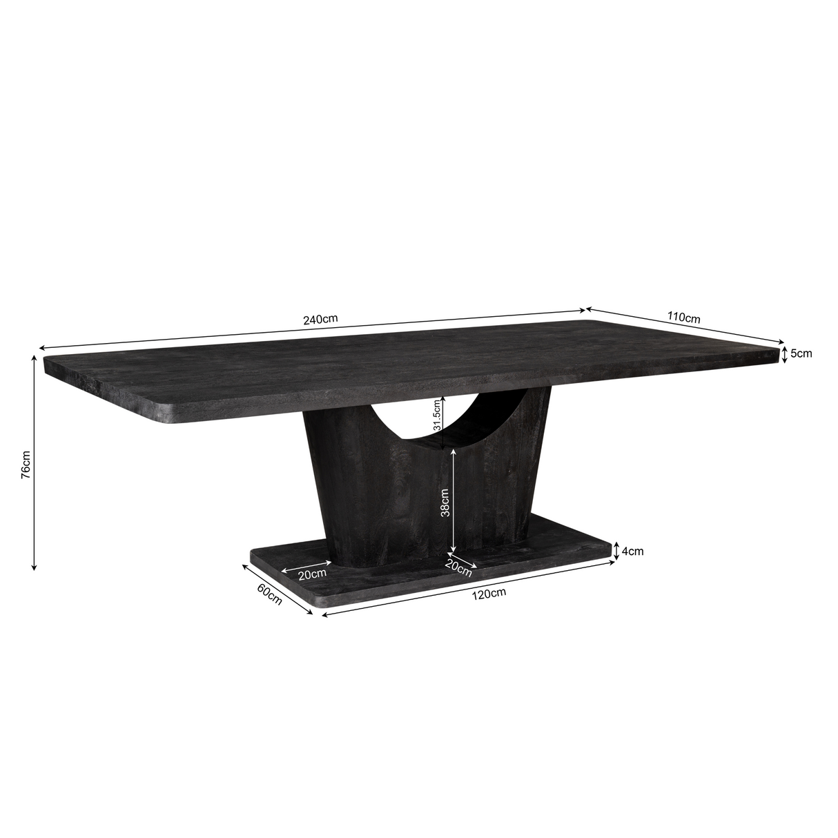 Eettafel - Zwart Mangohout - Modern & Industrieel Design - 240 cm